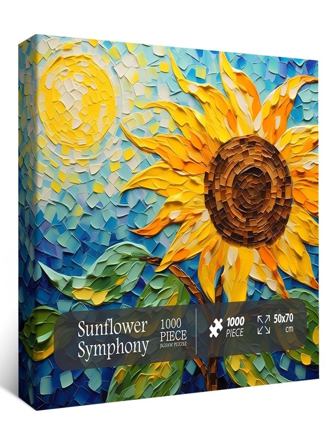 PPuzzling Sunflower Puzzles for Adults 1000 Pieces, Mosaic Flowers Painting Jigsaw Puzzles, Vintage Sunflower Plant Floral Art Puzzle as Flower Decor - Image 2